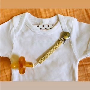 Cream Macrame Baby Shortie Pacifier Binky Clip